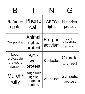 Insight - Protest - Types and Methods of Protest Bingo Card