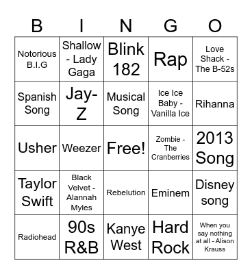 Karaoke Bingo Card