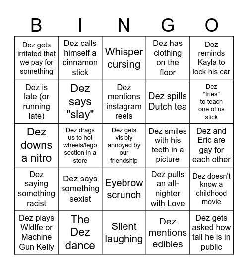 Dezmond Bingo Card