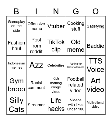 Instagram Reels bingo Card