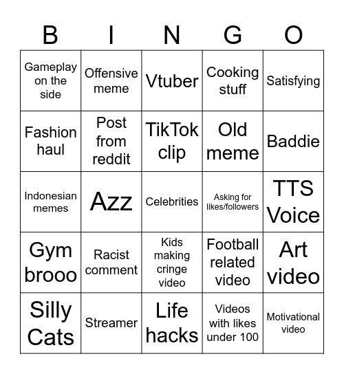 Instagram Reels bingo Card