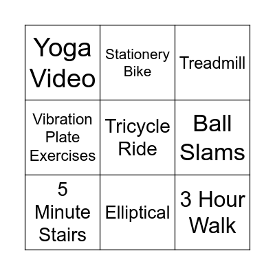 Fitness Bingo Card