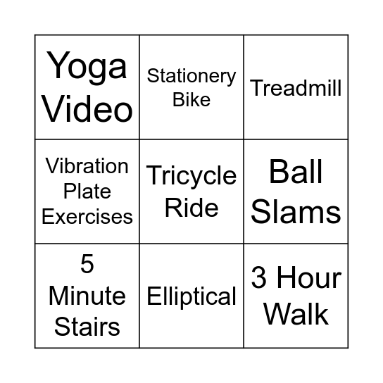 Fitness Bingo Card