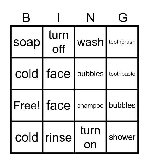 BATHROOM VOCAB Bingo Card