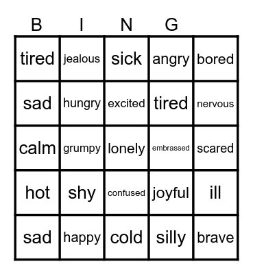 FEELINGS VOCAB Bingo Card