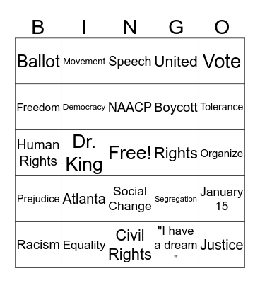 MARTIN  LUTHER KING  JR. BINGO Card