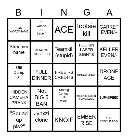 R6 BAZINGO Bingo Card