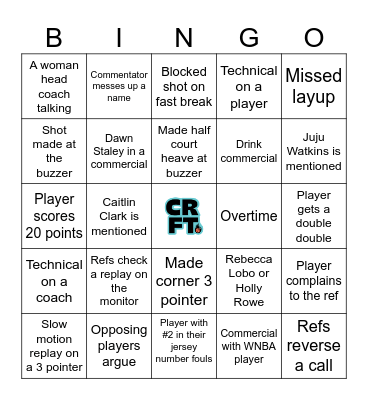 CRFT Watch Party Bingo Card