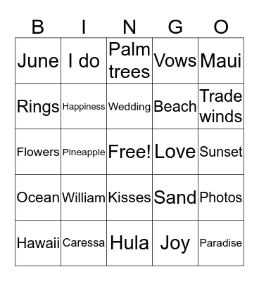 Caressa & William Bingo Card