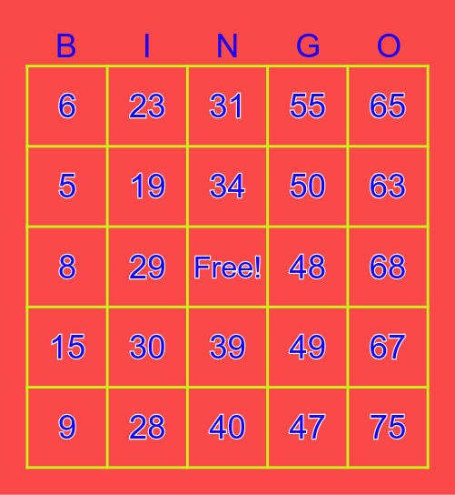 Kavi's old folks bingo Card