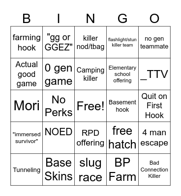 DBD Bingo Card