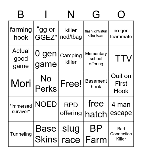 DBD Bingo Card