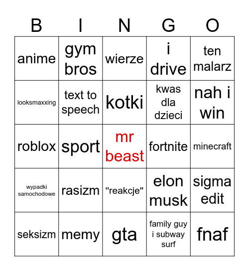 Untitled Bingo Card