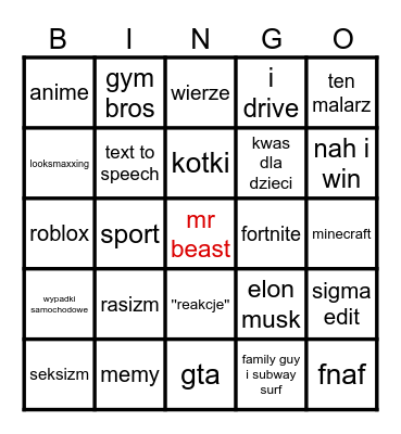 Untitled Bingo Card