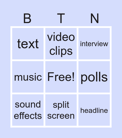 VIDEO TECHNIQUES Bingo Card
