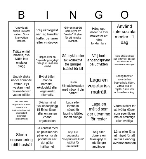 Hållbarhetsbingo! Bingo Card