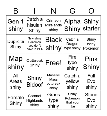 Pokemon Legends arceus Bingo Card