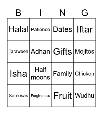 Ramadan Bingo Card