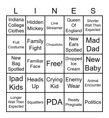 Disney Bingo Card