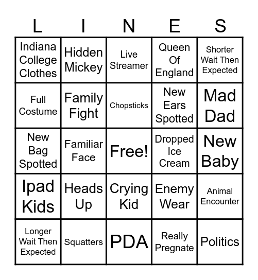 Disney Bingo Card