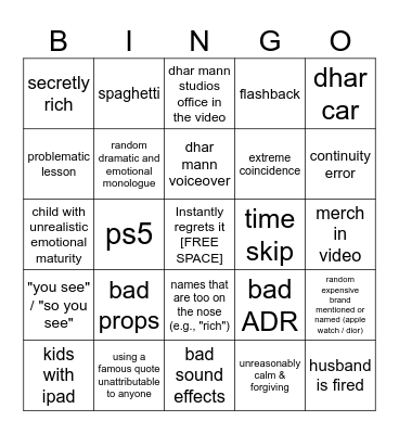 Dhar Mann Bingo v2 Bingo Card