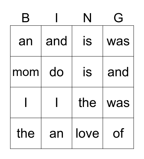 Heart & Flash Words (Jan-March Words) Bingo Card