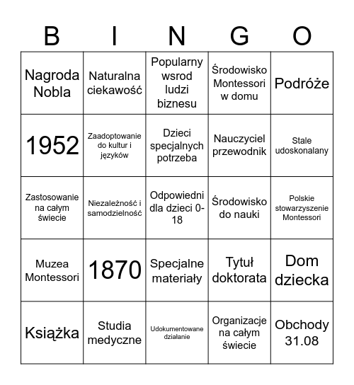 Maria Montessori Bingo Card