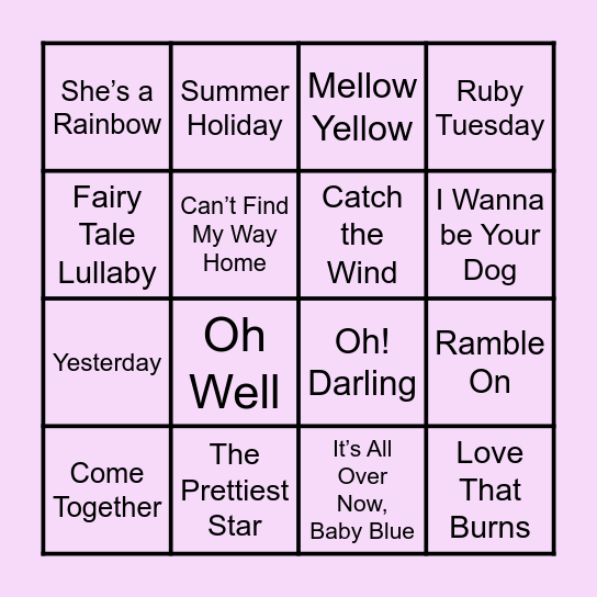 British Mix ~ 60s Bingo Card