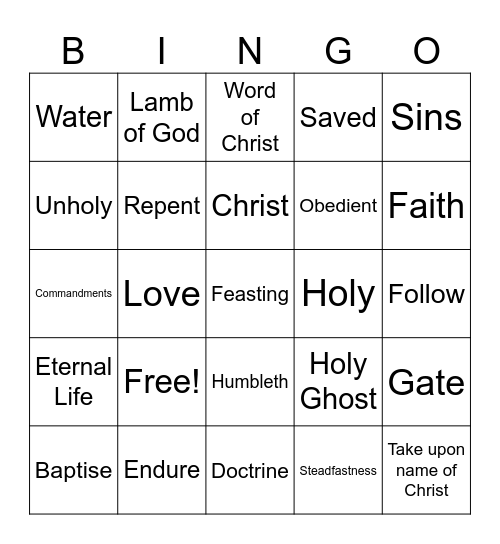 Nephi's Words Bingo Card