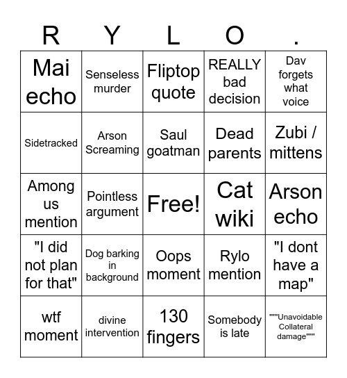 Rylo Bingo Card