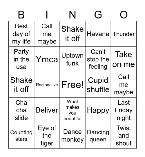 Cvr songs Bingo Card