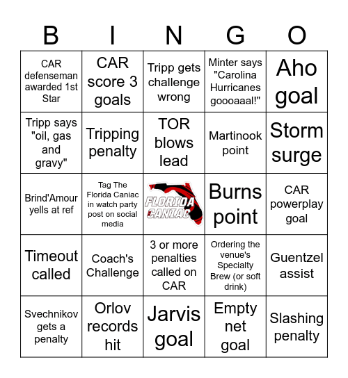 Florida Caniac Watch Party Bingo Card