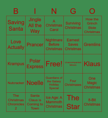 CHRISTMAS MOVIE BINGO Card