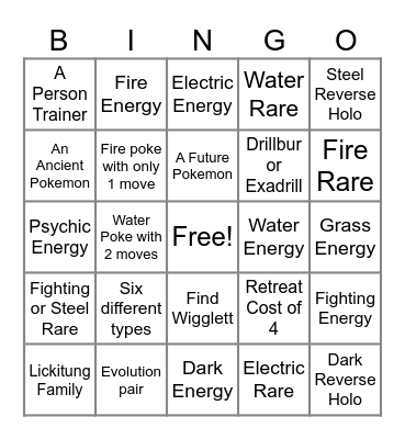 Pokemon TCG Temporal Forces Bingo Card