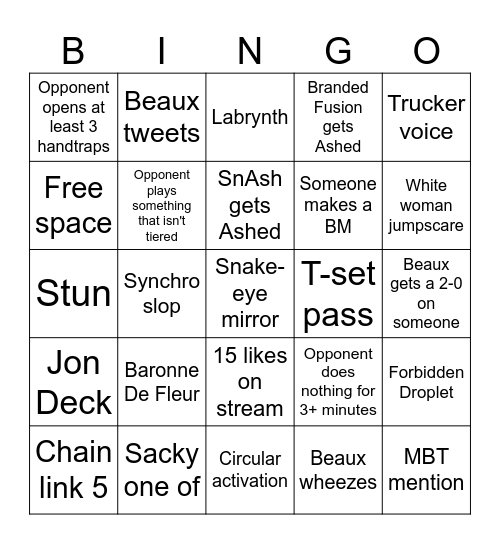 Beaux Bingo Time! Bingo Card