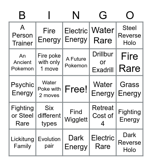 Pokemon TCG Temporal Forces Bingo Card