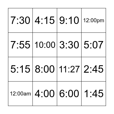 TIME BINGO Card