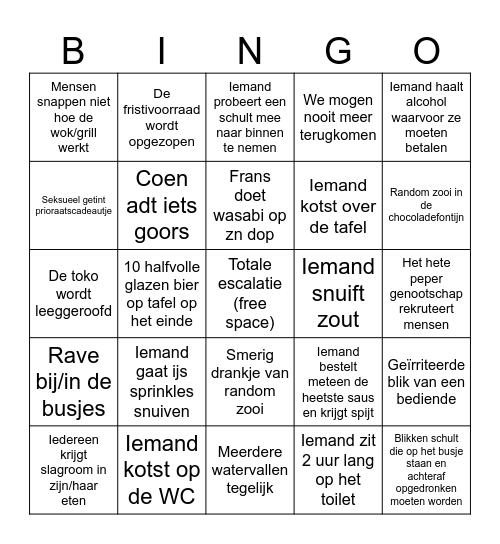 Vreetschuur woktoko bingo Card