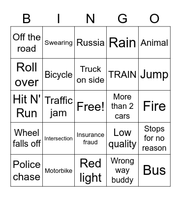 Car Crash Bingo Card