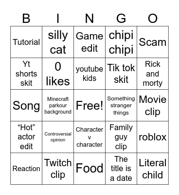 YouTube shorts Bingo Card