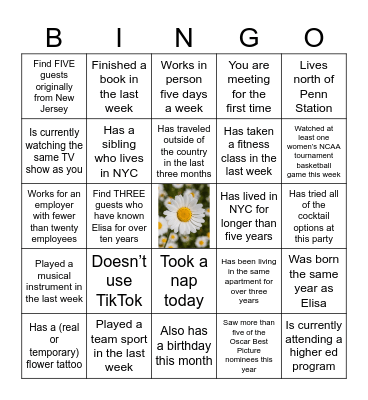 Find a guest other than yourself/SO who… Bingo Card