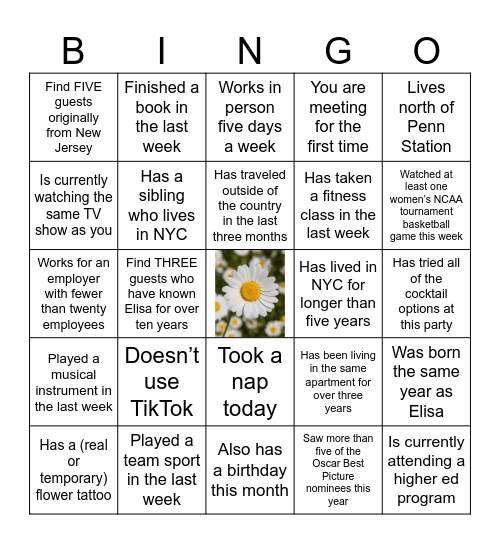 Find a guest other than yourself/SO who… Bingo Card