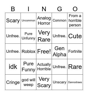 Shorts Bingo Card