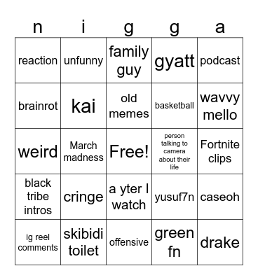 yt shorts bingo Card