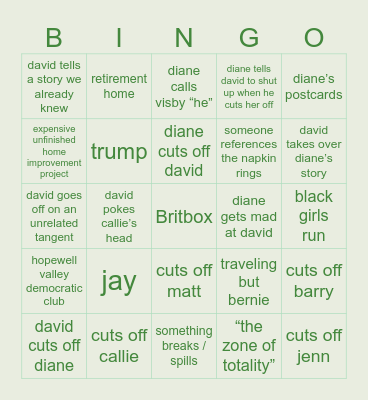 Diavid bingo Card