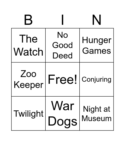 Movie Bingo Card