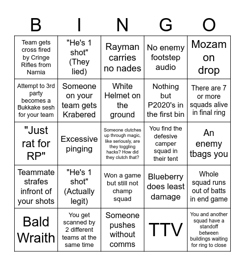 Apex Ranked Bingo Card