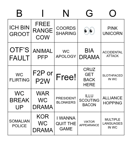 WOS BINGO Card