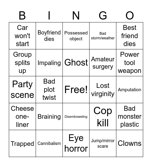 Horror Club Bingo Card