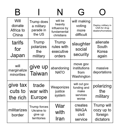 TRUMP 2025 Bingo Card